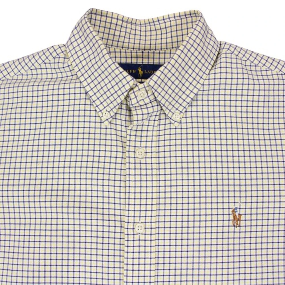 Polo Ralph Lauren Mens L Yellow Custom Fit Shirt‎ Plaid Polo Flesh Pony